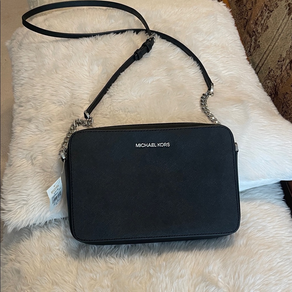 Michael Kors Black crossbody Bag with Silver Chain